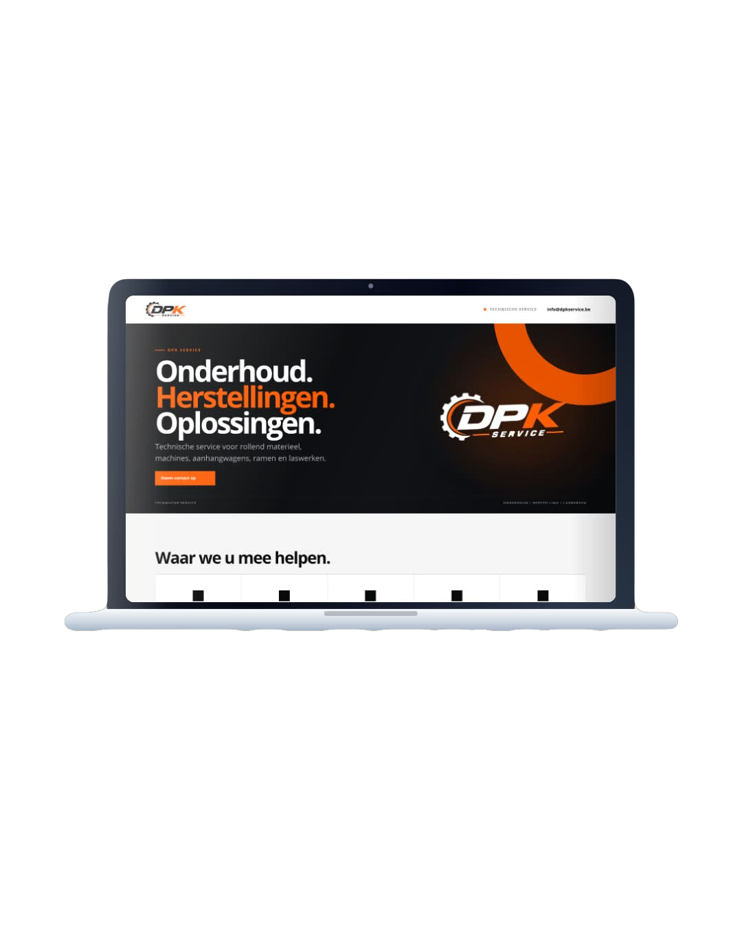 De homepage van dpkservice op een laptop